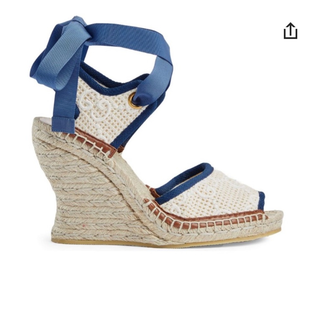 Gucci lace up espadrille sandals -Alice blue, leather/raffia.